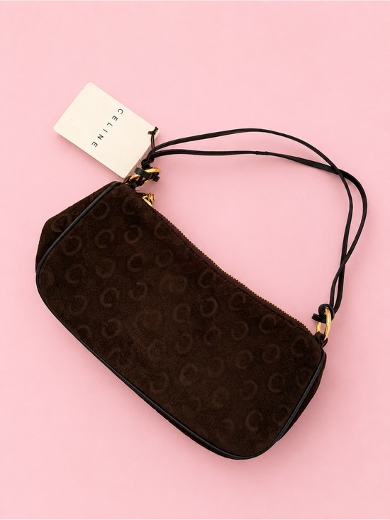 Celine Handbags - Celine Dark Brown Suede Shoulder Bag with Gold Hardware